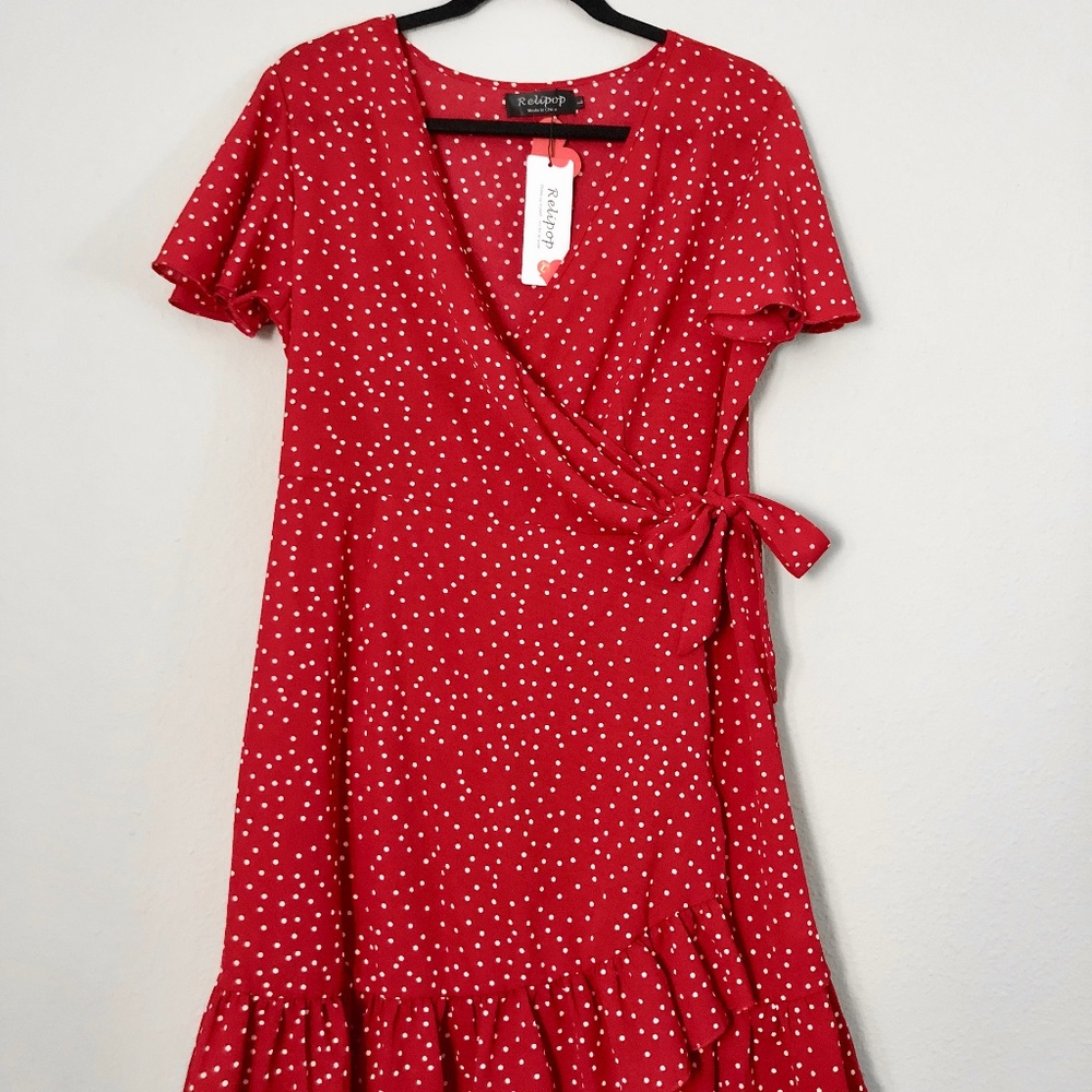 Red Polka Dot Wrap Dress